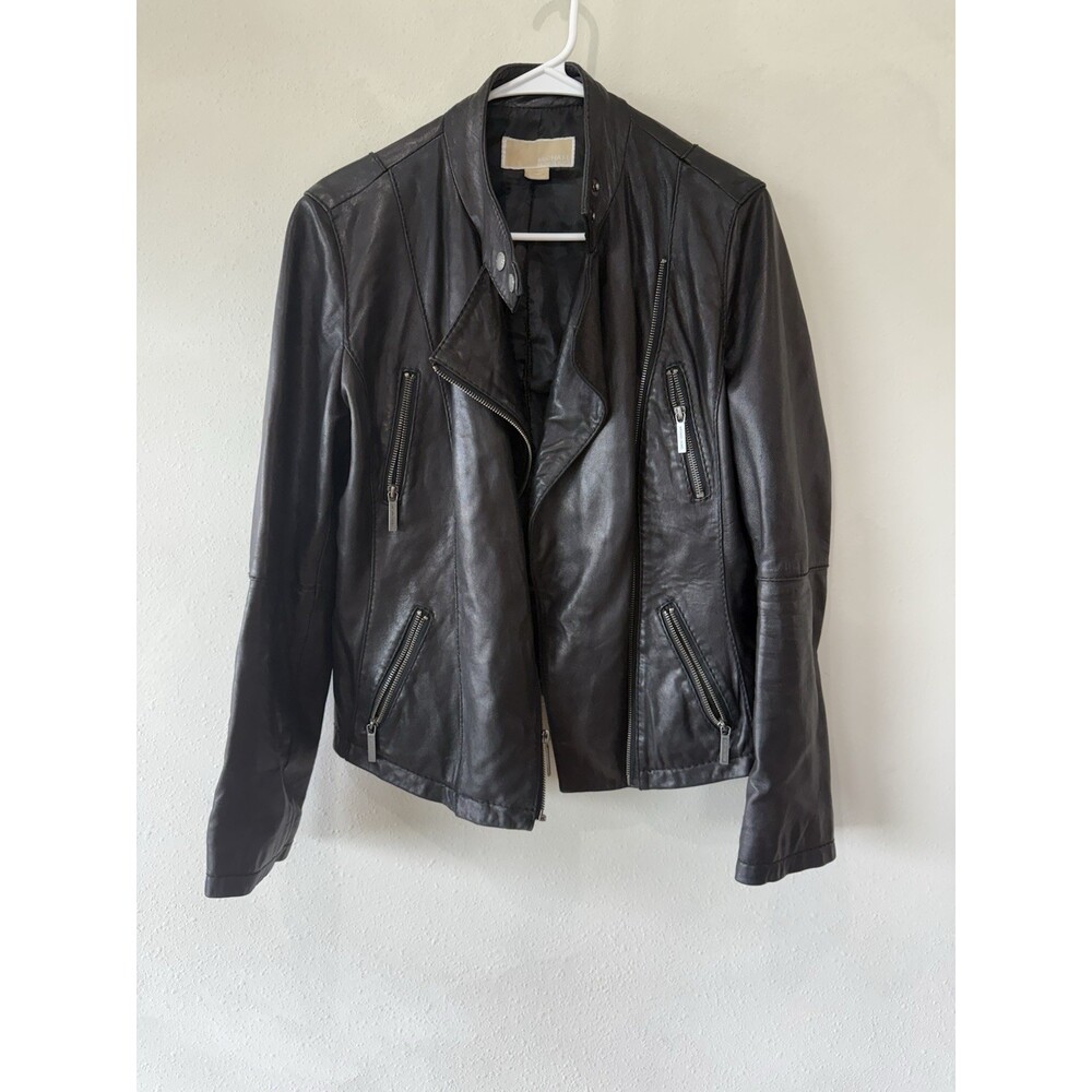 Women’s Michael Kors Black Zip Up Leather Moto Jacket Medium